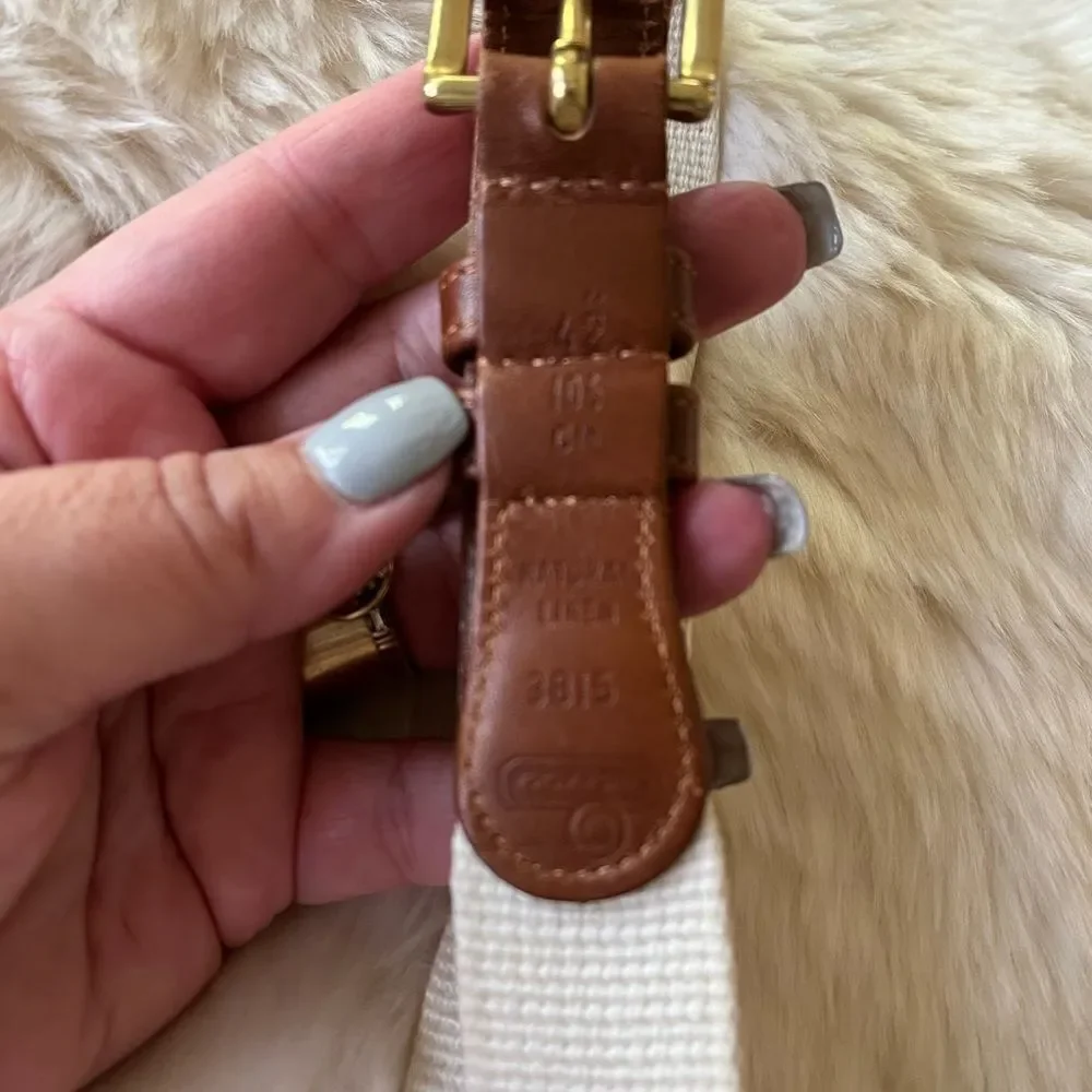Coach Natural Linen & Leather Cream Belt #3015 Sz 42